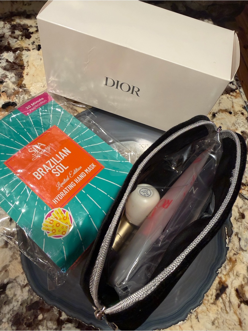 Dior Black Velvet Makeup Bag Crossbody Pouch with Embossed Logo Skincare Bundle - Picture 11 of 13